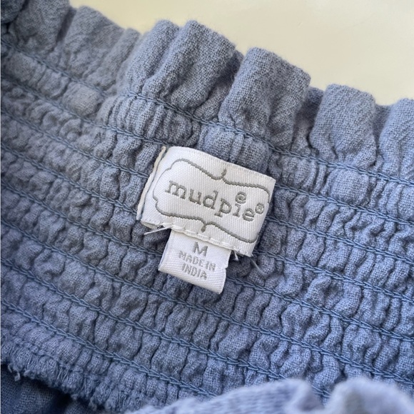 Mudpie Preppy Blue Finnigan Dress Stonewash Off Shoulder RickRack Dress Medium - Picture 5 of 9